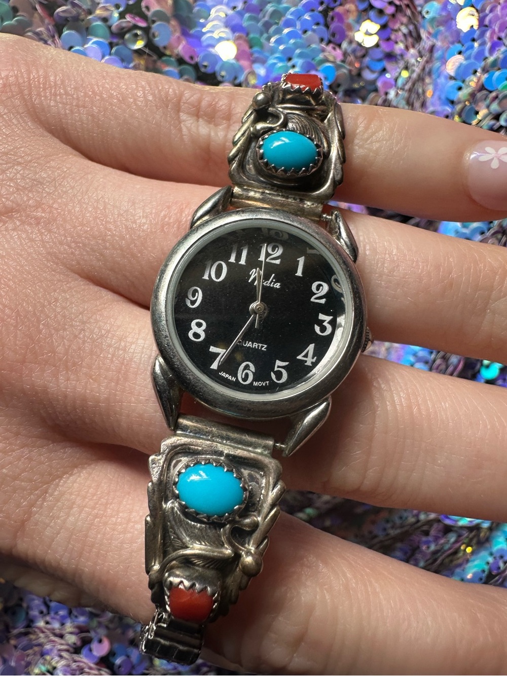 Running Bear Trading Co. • Vintage Sterling Turquoise & Coral Watch